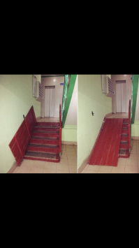 Вот эти две идеи мне понравились! Первая, удобно для мам с колясками, для пожилых людей на колясках (извеняюсь), для ремонта квартир (дома), на тележке быстрее что-то завезти, чем по ступенькам хе.рачить,  единственное что, немного грубовато сделано, и цвет не тот, но идея отличная! А вот с газонокосилкой (она же триммер), надо подумать?