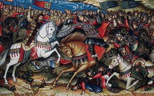 И в чем он интересный, этот факт? То, что славяне вместе с мусульманами? Ничего удивительного, мы все время вместе, с незапамятных времен.
Где на картине монголо-татары, а где славяне?!... Или взять шлем Ивана Грозного, на котором четко видна арабская вязь...
А если почитать нашего путешественника Афанасия Никитина, то мы увидим, как он спокойно перешел на тюркский язык.

И море же проидохъ,да занесе насъ сыс къ Баликаее, а оттудова к Токорзову, и ту стояли есмя 5 дни. Божиею милостию приидох в Кафу за 9 дни до Филипова заговениа. Олло перводигер!
 
Милостию божиею преидох же три моря. Дигерь худо доно, олло перводигерь дано. Аминь! Смилна рахмам рагим. Олло акьбирь, акши худо, илелло акшь ходо. Иса рух оало, ааликъ солом. Олло акьберь. Аилягаиля илелло. Олло перводигерь. Ахамду лилло, шукур худо афатад. Бисмилнаги рахмам ррагим. Хуво могу лези, ляляса ильлягу яалимуль гяпби ва шагадити. <span style='color:gray'>[мат]</span> рахману рагиму, хубо могу лязи. Ляиляга иль ляхуя. Альмелику, алакудосу, асалому, альмумину, альмугамину, альазизу, алчебару, альмутаканъбиру, алхалику, альбариюу, альмусавирю, алькафару, алькалъхару, альвазаху, альрязаку, альфатагу, альалиму, алькабизу, альбасуту, альхафизу, алльрравию, алмавизу, алмузилю, альсемилю, албасирю, альакаму, альадюлю, алятуфу.