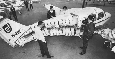 так выглядит самолёт "нарезаный" винтом другого самолёта