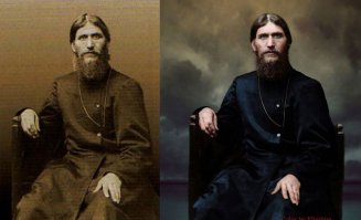 Я понимаю, когда в черно-белой киноленте раскрасили красным флаг!
А тут для чего мадам старалась?
Мне кажется, снимки утратили свой шарм...кабэ историю потеряли ((
Куда вот у Распутина делся его демонический взгляд??
Короче, испортила тетка снимки