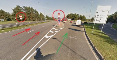 Я вас понял. Автор все равно сам виноват, с учетом ограничения скорости 70, отличной видимости знаков, даже если не брать во внимание не знание языка, автор обязан был по ПДД затормозить, и повернуть по зеленой стрелочке. Выбор был, автор им не воспользовался.