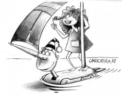 ему бы на спине плыть.. и держалка была бы удобнее.. и на лице не вымученной была бы улыбка.. а так в зад шест вставили и нос не повернуть...