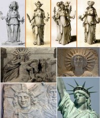 Один из популярных символов используемых в образе певиц и моделей - богиня Геката (Статуя Свободы)..

Геката (др.-греч. Ἑκάτη) — древнегреческое божество лунного света. Есть предположение, что культ Гекаты существовал сначала у фракийцев и от них уже перешёл к грекам.
Скульптор Алкамен впервые создал Гекату в виде трех соединенных статуй в Афинах. Геката изображалась иногда в виде одной женской фигуры с двумя факелами в руках, иногда же в виде трех связанных спинами фигур; этим как бы поясняется, что власть её распространялась на небо, землю и ад.
Как богиня преисподней, она считалась также богиней всего таинственного; греки представляли её себе порхающей с душами умерших на перекрестках. Поэтому культ Гекаты иногда связывают с перекрестками. Геката, в греческой мифологии властительница мрака, богиня ночи. Геката властвовала над всеми привидениями и чудовищами, ночными видениями и чародейством. Родилась она в результате брачного союза титана Перса и Астерии. Царь богов Зевс наделил ее властью над судьбами земли и моря, а Уран одарил несокрушимой силой. От Форкиса Геката родила Сциллу.Греки считали, что Геката блуждает в глубокой тьме по ночам со своими постоянными спутниками совами и змеями, освещая себе путь чадящими факелами. Она проходила мимо могил вместе со своей ужасной свитой, окруженная чудовищными собаками из царства Аида, обитающими на берегах Стикса.Геката посылала ужасы и тяжкие сны на землю и губила людей.
По мере распространения культа этих богов Геката теряет своей привлекательный облик и притягательные черты. Она покидает верхний мир и, сближаясь с Персефоной, которую она помогала искать матери, неразрывно связывается с царством теней. Теперь это зловещая змееволосая и трехликая богиня, появляющаяся на поверхности земли лишь при лунном, а не солнечном свете, с двумя пылающими факелами в руках, в сопровождении черных, как ночь, собак и чудовищ подземного мира. Геката - ночная "хтония" и небесная "урания", "непреодалимая" бродит среди могил и выводит призраки умерших, насылает ужасы и страшные сны, но может и защитить от них, от злых демонов и колдовства. Среди ее постоянных спутников были ослоногое чудовище Эмпуса, способное менять облик и устрашать запоздалых путников, а так же духи-демоны керы.

Ночная страшная богиня с пылающими факелами в руках и змеями в волосах, Геката - богиня колдовства, волшебница и покровительница волшебства, совершающегося под покровом ночи. В образе Гекаты тесно переплетаются демонические черты доолимпийского божества, связывающие два мира - живой и мертвый. Она - мрак и вместе с тем лунная богиня, близкая Селене и Артемиде, что уводит происхождение Гекаты в пределы Малой Азии. Гекату можно считать ночной аналогией Артемиды; она тоже охотница, но ее охота - это мрачная ночная охота среди мертвецов, могил и призраков преисподней, она носится в окружении своры адских псов и ведьм. Геката также близка Деметре - жизненной силе земли.
Сакральное число Гекаты - три, поскольку Геката - трехликая богиня. Считается, что Геката управляла циклом человеческого существования - рождением, жизнью и смертью, а также тремя стихиями - землей, огнем и воздухом.Изображалась Геката обычно либо как женщина с двумя факелами в руках, либо в виде трех фигур, связанных спина к спине. На голове Гекаты часто изображали языки пламени или рога-лучи.

1. Богиня Геката входила в число важнейших божеств древнего мира. Зародившись во тьме доисторических времен, ее культ сохранялся на протяжении трех тысячелетий. Он пережил периоды греческой архаики, классики и эллинизма, Римскую и Византийскую империю и даже «темные века» Европы, ибо следы древнего поклонения этой богине обнаруживаются даже в эпоху Возрождения.
2. Геката была богиней рубежей, властительницей всех границ и переходных периодов в человеческой жизни. Кроме того, она почиталась как защитница, отвращающая зло и выводящая на верный путь, о чем свидетельствуют некоторые из ее многочисленных эпитетов. Тройственный облик Гекаты указывает на ее власть над тремя мирами: небом, морем и землей. Об архаических истоках ее культа свидетельствует то, что она изображалась с головами различных животных, каждое из которых символизирует одну из граней ее разностороннего характера.
3. Геката ассоциировалась с посвятительными церемониями ряда античных мистериальных культов — не только знаменитых Элевсинских мистерий, но и культа Деметры в Селинунте (Сицилия), а также мистерий, бытовавших в Аргосе и на греческих островах Самофракия и Эгина.

Триединая богиня (англ. Triple Goddess) — согласно мифолого-поэтическому трактату английского писателя Роберта Грейвса «Белая богиня», великое женское божество, в языческие времена почитавшееся всеми народами Европы. Критически встреченные специалистами по этнографии и истории религий, работы Грейвса были, тем не менее, с энтузиазмом приняты неоязыческими сообществами; в частности, образ Тройной Богини стал (наряду с рогатым богом) центральным в культе викка.

Согласно представлениям Грейвса, Триединая богиня (сам он называл её «Белой Богиней Рождения, Любви и Смерти») почитается в ипостасях Девы, Матери и Старухи, которые соответствуют трем стадиям женской жизни и трем фазам Луны: молодой месяц, полная луна и убывающий месяц. Связь между неоязыческой Триединой богиней и древней религией спорна, однако не оспаривается факт существования таковой в древней религии[3][4].

Исследователь неоязычества Рональд Хаттон считает, что концепция тройной лунной богини — Девы-Матери-Старухи, каждый лик которой соответствует одной из лунных фаз, не является аутентичной и разработана уже в современности писателем Робертом Грейвсом, который в своей работе опирался на труды таких учёных XIX и XX столетий, как Джейн Харрисон, Маргарет Мюррей, Джеймс Фрейзер и других участников группы «Кембриджских ритуалистов», а также на работы оккультиста Алистера Кроули[5]. В своих работах Хаттон чётко отделял концепцию Триединой богини от образа доисторической Великой Богини-матери, описанной Марией Гимбутас и другими исследователями; существование культа Богини-матери он не считал ни доказанным, ни опровергнутым[6]. Хаттон также не отрицал того, что в древних языческих культах часто фигурировал образ «объединения трех божественных женщин», хотя и указывал на то, что сильно повлиявшая на Грейвса исследовательница Джейн Харрисон могла уделять особое внимание подобным «объединениям» исключительно с целью объяснить, как одна и та же богиня может почитаться и матерью, и девственницей (третья персона в триаде при этом оставалась неназванной). Согласно Хаттону, в этом моменте она развивала идеи известного археолога, сэра Артура Эванса, который на раскопках Кносса на Крите пришёл к мнению, что доисторические критяне поклонялись одной могущественной богине, одновременно являвшейся матерью и девственницей. По мнению Хаттона, этим предположением Эванс «безусловно обязан» христианской традиции поклонения Деве Марии[7].

Поэт и мифотворец, Грейвс утверждал, что его идея Триединой Богини имеет под собой историческую основу, а поклонение ей и по сей день продолжается среди поэтов. Академической наукой теория Грейвса была разгромлена и объявлена псевдоисторической, но, несмотря на это, она всё равно продолжает оказывать значительное влияние на многие области неоязычества[8].