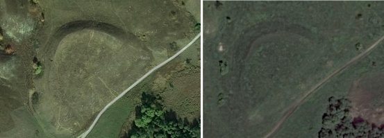 "Тарелочка" (остатки древнего города Ратун) в Яндексе, Гугле и с земли.