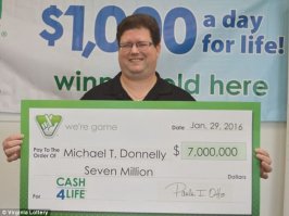 Donnelly could choose between getting $1,000 every day for the rest of his life or receiving the sum in full.
He went with the second option and received a large check on Friday.