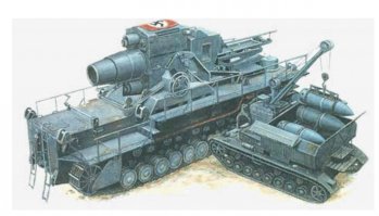 у немцев была самоходная установка "изделие 040" ствол - 600мм,  2-х тонный снаряд разрывал советские укрепления в клочья при удачном попадании... такого в WoT нет...