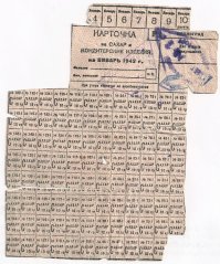 Вот это настоящие карточки,которые хранятся у нас дома. Остались от покойного ныне, моего тестя. Первая блокадная зима, самая страшная. Карточки остались потому что отоварить было не чем. Он не любил рассказывать о блокаде, самое страшное воспоминание - как он совсем пацан, пролил бутылку подсолнечного масла, которое матери выдали на работе. Страшнее говорил, ни чего быть не могло...