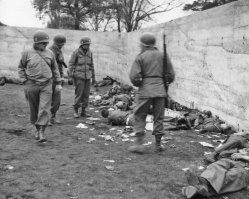 Ага, не делали, как-же! Вот, например:  Военнослужащие 42-й американской пехотной дивизии у тел расстрелянных охранников СС концлагеря Дахау
