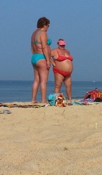 Согласитесь, гораздо пристойнее  полная женщина в таком купальнике, нежели расстелив тоннокилометры по пляжу вот так...