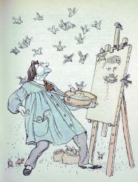 А идея не нова!)
У Ильфа и Петрова уже было придумано:
Первая его работа вызвала в городе большой шум. Это был портрет заведующего гостиничным трестом. Феофан Мухин оставил станковистов далеко позади. Заведующий гостиничным трестом был изображен не масляными красками, не акварелью, не углем, не темперой, не пастелью, не гуашью и не свинцовым карандашом. Он был сработан из овса. И когда художник Мухин перевозил на извозчике картину в музей, лошадь беспокойно оглядывалась и ржала.
  С течением времени Мухин стал употреблять также и другие злаки.
  Имели громовой успех портреты из проса, пшеницы и мака, смелые наброски кукурузой и ядрицей, пейзажи из риса и натюрморты из пшена.
  Сейчас он работал над групповым портретом. Большое полотно изображало заседание окрплана. Эту картину Феофан готовил из фасоли и гороха. Но в глубине души он оставался верен овсу, который сделал ему карьеру и сбил с позиций диалектических станковистов.
  - Овсом оно, конечно, способнее! - воскликнул Остап. - А Рубене-то с Рафаэлем дураки-маслом старались.