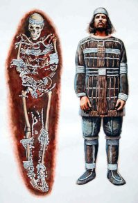 Официально: Культуре боевых топоров не 30 тыс. лет, они дотируются 3200 г. до н.э.

Сунгирь  — верхнепалеолитическая стоянка древнего человека на территории Владимирской области. Предполагаемый возраст — 25 тысяч лет.

Питекантроп? (см.фото)
Примечательно, в захоронении найдено копьё (2,5 метра) из бивня мамонта (как они выпрямляли кость мамонта...)