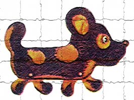 ШАГАЮЩИЙ ЩЕНОК
     Большое удовольствие доставляют малышам «живые» игрушки, например, фигурки зверей и животных, у которых могут двигаться голова, ноги, хвост. Подобную игрушку мы и предлагаем вам сделать для своих младших сестренки или братишки.
     Из твердого картона или тонкой фанеры выпилите силуэт щенка. Перенести силуэт на заготовку нетрудно по клеточкам, подобно тому, как в школе вы учились копировать по клеточкам различные рисунки. Края выпиленной фигуры зачистите, а затем раскрасьте — это будет туловище щенка.
     Из такого же картона или фанеры выпилите передние и задние лапы и тоже раскрасьте. Конструкция их своеобразна и представляет собой четырехлопастный винт.
     Передние лапы прикрепляют к туловищу с помощью булавки и кусочка пробки (или резинки) так, чтобы они вращались вокруг оси — булавки — с небольшим трением. Задние лапы прикрепляются аналогичным способом, но между ними и туловищем прокладывают пуговицу, чтобы лапы при вращении не задевали друг друга.
     Изготовленную игрушку поставьте на мягкую ткань и начните двигать. Лапы будут поворачиваться, и забавный щенок «пойдет».