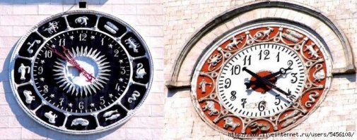 Единственно роднящее - часы на башнях.
Архитектор Душкин заморочился сам и сбил с толку всех: в круге созвездий все перемешано, Девы, Телтца и Весов - нет, зато есть Змееносец, Лебедь и Гончие псы. Циферблаты расположены с каждой стороны света.
В Симферопольской башне пробурена артезианская скважина, установлены емкости и насосы - она еще и водонапорная.

Душкин еще много чего на вокзале понакрутил. Запилю пост