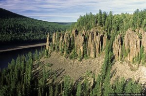 ;);)Камрад, гипотеза оч. даже интересная, глядя на последние фото, с небольшими плюшками наверху - оч. похоже - что лили сверху что-то густое. :) Буквально недавно делал заготовки на зиму, и падающее из соковыжималки (в отходы) пюре - создает нечто подобное.  :) Но есть один момент. 

Во первых, :) как человек живущий в Красноярске и раз 1000 облазивший все Красноярские "столбы", которые заповедник. Могу с уверенностью сказать, что он лавового происхождения и никакого другого. На горе "Такмак" это оч. хорошо видно. А еще там есть оч. много каверн, в форме лопнувших пузырей (гладеньких - как ванна). :) Еще в списке ты не упомянул (ну-да, более малоизветны) - "щеки" на реке подкаменная тунгуска. 
И подобное образование на реке нижняя тунгуска. 

Ниже фото (верхнее - подкаменная, нижнее - нижняя, между ними оч. много километров).  :) След. сообщением вопросы, а еще следующим итог. Панудю.