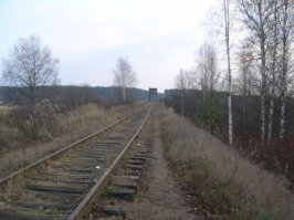 Конец ж.д.пути в 4 км от Жарковского в д.Кривая, по мосту через р.Межу, замечательная река. А вообще в 80-х годах существовала сквозная ветка Земцы - Жарковский - Кривая - Сошно - Смоленск. По невыясненным причинам участок Кривая -Сошно числился во "временной эксплуатации", и пассажирского движения на нём никогда не было, а грузовое прекратилось в 1995, участок был заброшен и очевидно железо разобрано и продано. в 2001 закрылось пассажирское сообщение Сошно -Смоленск.