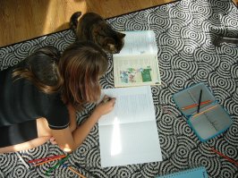 у кошек вообще какая то непонятная любовь к занятиям..))
мои два котёнка всегда учат уроки вместе...)))