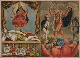 Как умело автор из обилия информации, в частности о Чиннамасте, не выбрал ничего путного и информативного... Что собой представляет эта богиня? Чему покровительствует? Почему стоит на занимающихся сексом? Что это за спутницы рядом с ней?... И, ктати, в левой части изображена богиня Шодаши...