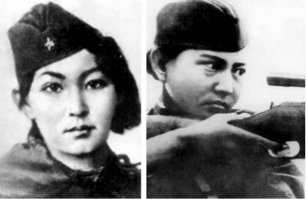 Как могли забыть про Алию Молдагулову? Она в рукопашном бою с двумя немцами погибла.