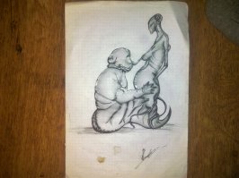 Это один из многих рисунков сына моего. Есть и комиксы. Рисовал в 11 классе. Сейчас не рисует, хотя может. Не шизофреник. Учится в универе.