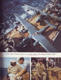 CV-47, является ударным авианосцем класса "Эссекс" с загрузкой под 100самолетов , а "научная экспедиция" больше всего похожа на АУГ времен Тихоокеанской войны.
 Посмотрим на состав авиации - если наличие транспортных "Дугласов" и тяжелых летающих лодок "Мартин Маринер" еще можно принять в "научной" экспедиции, то объяснить ЗАЧЕМ в Антарктиде тяжелые истребители "Корсар"(это с крылышками вверх сложенными) не может никто.