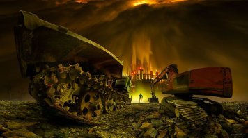 Слева ТДТ-55. Единственный советский трактор на фотографиях