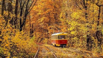 Л. Сергеев
На стыках, громыхая, не спеша
Бредет по рельсам желтенький трамвайчик.
В вагоне дремлет золотистый зайчик
Святая безбилетная душа
В вагоне дремлет золотистый зайчик -
Святая безбилетная душа.

За пыльным поцарапанным окном -
Бесшумное мелькание предметов.
И лепестки счастливейших билетов
Шуршат о чьем-то счастье отрывном.
И лепестки счастливейших билетов
Шуршат о чьем-то счастье отрывном.

На остановках шум и толчея,
Привычный образ ждущего народ
Но наш трамвайчик не сбавляет ход
В вагоне только зайчик, ты и 
Но наш трамвайчик не сбавляет хода.

В вагоне только зайчик, ты 
Мелькнет в толпе знакомое лицо
И растворится в жизни быстротечной...

И, вроде бы, немного до конечной,
Но снова начинается "кольцо"
И, вроде бы, немного до конечной,
Но снова начинается "кольцо".

И снова возвращения печать
Лежит на стеклах трещин паутиной.
И снова путь, неимоверно длинный.
И рельсы, что никак не поменять.
И снова путь, неимоверно длинный.
И рельсы, что никак не поменять.

И, потихоньку набирая ход,
Слегка искрящий желтенький трамвайчик
Бредет туда, где неуклюжий мальчик
Опять за три копейки счастья ждет...
Бредет туда, где неуклюжий мальчик
Опять за три копейки счастья ждет...