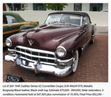 Cadillac Coupe Deville 1949 года был создан на базе купе-кабриолета 62-й серии, на него просто установили несъёмную металлическую крышу (hardtop). Внутри даже остались декоративные элементы, имитирующие каркас тента кабриолета. Так появился новый тип кузова — хардтоп, ставший очень популярным в США в 1950—1960 годы.
Кузов автомобиля длиной 5,4 м был установлен на лонжеронной раме с Х-образной поперечиной, колёсная база была равна 126 дюймам (3200 мм). Автомобиль красился в цвета 22 оттенков, причём 5 из них были двухцветными. Внутренняя отделка была из ткани или кожи голубого и серого цветов или коричневого и светло коричневого, в салон устанавливались часы, радиоприёмник устанавливался по заказу. Система вентиляции забирала воздух в передней части автомобиля с двух сторон от радиатора и по каналам, расположенным под капотом вокруг двигателя, подавала его в салон. По заказу в систему вентиляции можно было установить отопитель[4]. Интересными деталями было заднее стекло, состоящее из трёх частей и то, что заправочная горловина находилась под откидывающимся вверх левым задним фонарём.
Но главным в этом автомобиле был абсолютно новый двигатель, первый верхнеклапанный двигатель Cadillac. Восьмицилиндровый V-образный двигатель с углом развала цилиндров 90° имел рабочий объём 5,4 л (331 кубический дюйм) и развивал мощность в 160 л.с. (На отдельные экземпляры ставились 8 л двигатели). В чугунном блоке цилиндров располагался стальной полноопорный коленчатый вал. Один нижний распредвал располагался в развале блока цилиндров, вращение на него передавалось цепью. С помощью штанг-толкателей и коромысел он приводил в действие клапаны, по два на цилиндр, расположенные в чугунной головке блока. В нижней части штанг-толкателей располагались гидрокомпенсаторы зазоров. Двигатель питался от двухкамерного карбюратора с падающим потоком смеси расположенного сверху двигателя, по центру, имел жидкостную систему охлаждения и полнопоточную систему смазки под давлением. Шестивольтовое электрооборудование фирмы Delco с помощью механического распределителя с вакуумкорректором подавало напряжение на катушку и восемь свечей зажигания[5].
Автомобиль мог быть оборудован либо механической, либо автоматической коробкой передач. Трёхступенчатая механическая коробка передач с синхронизаторами на второй и третьей передачах приводилась от двигателя с помощью сухого однодискового сцепления. На четырёхступенчатую планетарную автоматическую коробку передач типа Hydra-Matic[en] крутящий момент от двигателя передавался с помощью гидромуфты. Цельный (не разрезной) карданный вал передавал вращение на задний мост с гипоидной главной передачей.
Спереди была установлена пружинная независимая подвеска на двух поперечных вильчатых рычагах со стабилизатором поперечной устойчивости. В качестве шарниров подвески использовались резьбовые втулки. В зависимой задней подвеске мост крепился к раме с помощью продольных восьмилистовых полуэллиптических рессор и, также имел стабилизатор поперечной устойчивости. Спереди и сзади применялись гидравлические амортизаторы. Рулевой механизм — винт-шариковая гайка. Тормоза всех колёс были барабанными фирмы Bendix[en] с гидроприводом. Колёса стальные размерности 6x15, шины — 8.20х15. По заказу устанавливались шины с белой боковиной.
В 1949 году свой первый приз «Автомобиль года» (Car of the Year) авторитетный американский автомобильный журнал Motor Trend[en] присудил автомобилям Cadillac (в те годы приз присуждался марке, а не отдельным моделям) за их новый двигатель[6].
Специально подготовленный Coupe Deville в составе первой полностью американской команды (автомобили, гонщики и персонал) участвовал в гонке Ле-Ман 1950-го года и занял десятое место в общем зачёте[7].
Всего было выпущено 2 150 автомобилей.
По поводу цены. Отчет с аукциона, правда 2010 г. Был продан за  $52,250 с комиссионными. Думаю, сейчас цена удвоилась, как минимум.