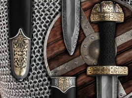 Это каролинг тип А, или А местный по Кирпичникову, обычный русский каролинг, реплика, разумеется. Дамаскинаж по лезвию конечно отсебятина, исторических таких клинков не обнаружено, но красиво. Я про это писал: