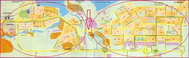 Казалось бы все хорошо спроектировано, широкие проспекты. Но есть один большой минус. Город состоит как бы из двух частей "новый город"(справа на фото) и ГЭС и ЗЯБ (слева на фото) и соединяет их только один мост через реку 4х полосный (по 2 полосы в каждую сторону) и вот в час-пик там постоянные пробки. Есть конечно еще объездная (трасса М7), но там ситуация в час-пик не лучше. По советскому проекту должны были быть еще 2 проспекта которые бы соединяли эти части города, но сейчас все земли на пути следования этих маршрутов распродали и застроили.