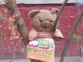 А вот уже творчество самих жильцов:
Если в начале весны, это еще куда не шло, то в конце осени, весь этот ландшафтный дизайн хочется выстирать и выбросить...