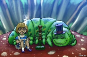 — Откусишь с одной стороны — подрастёшь, с другой — уменьшишься!
— С одной стороны чего? — подумала Алиса. — С другой стороны чего?
— Гриба, — ответила Гусеница, словно услышав вопрос, и исчезла из виду.(С)