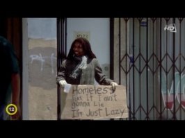 Из "не грози южному централу". Надпись на картонке: "не буду врать, просто я очень ленивый"))