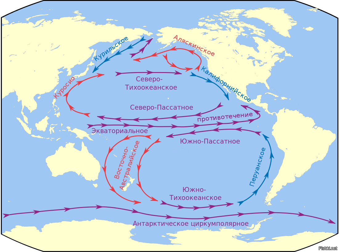 Карта течений тихого океана