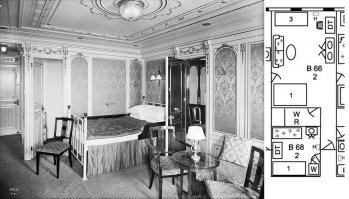 покопался чуток в поисках ответа на ваш вопрос.
1. на раскрашенных фото действительно есть искажение - чуть растянуты вертикально. из-за этого впечатление, что кровать чересчур коротка. оригинал фото смотрите внизу.
2. кровать действительно короткая по сравнению  с современной -  длина матраса, как понимаю, всего два ярда, то есть примерно 183 см. люди в среднем в то время были заметно меньше ростом.
 ниже план данной каюты, чтобы вы могли представить ее реальные размеры.