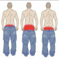 Мода носить штаны так низко пошла из американских тюрем, где запрещают заключенным носить ремень. Оказалось, что, насколько низко сидят штаны, определяется тем, насколько тот или иной заключенный хочет и готов вступить с другим заключенным в, мягко говоря, близкую связь. Поскольку об этом при надзирателях в общественных местах вне камеры говорить нельзя, они и придумали вот такой метод подавать друг другу сигналы. Чем штаны ниже, тем он больше готов и хочет.