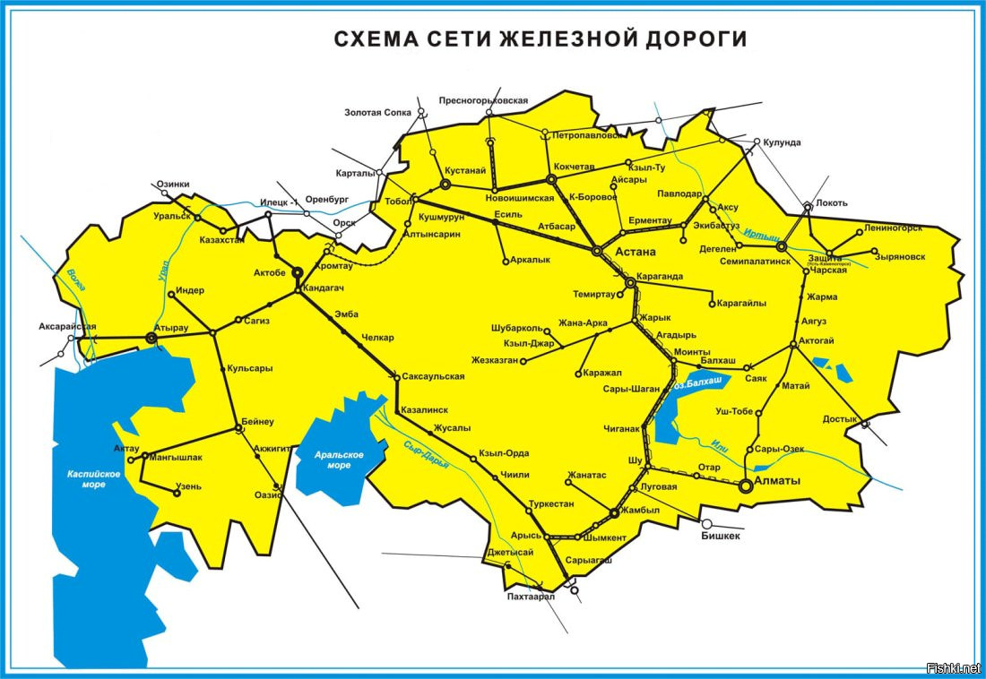 Карта железных дорог Казахстана