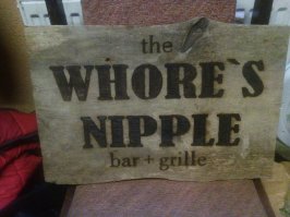 Бар с замечательным названием.
Взял в производство вывеску с таким же, 30х40.
Промежуточное состояние: