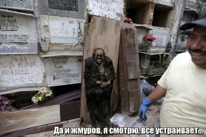 "Судя по лицу могильщика, работа у него веселая!"