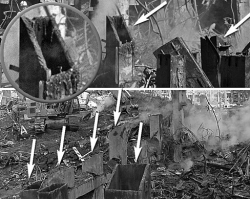 да давно уже доказали что пиндосы сами все это подстроили.какая нах алькайда?!нижние балки были срезаны ровно,т.е. заранее