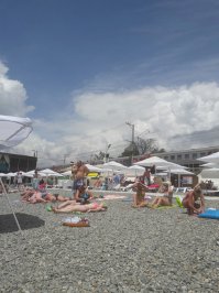 Летом отдыхали с сыном в Адлере. Ну как отдыхали. На третий день ротовирус у обоих, отлеживались в номере еще дня 2. И напоследок отдохнули кое-как еще пару дней, и то как автор в аквапарке и в открытом бассейне рядом. Никакого моря. Ну его. Галька невыносима. В море без тапок мыльниц не зайдешь. Волны огромные все-время,за ребенка страшно. Запах тоже хоть куда. И самый смак - железная дорога прям вдоль пляжа. Своя атмосфера, короче.