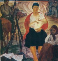 Вот картина, название "Партизанская мадонна"
И в СССР кормили, и сейчас пусть кормят из сисек не стесняясь, а не переводили с первых дней на искусственные смеси, что бы "форму груди сохранить". Когда ребенок на грудном вскармливании - его питание забота матери и ни каких - "милый сегодня твоя очередь вставать ночью к ребенку с бутылочкой"