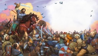 Что-то меч для Ильи маловат. Думаю, что меч сломался, а это выхвачен засапожный ножик