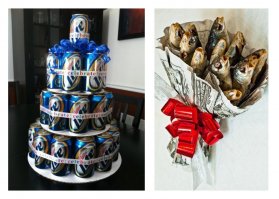 Подарите торт и букет.