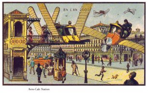 Ошибка всех подобных изображений, что художник опирается на текущие знания или даже только текущие изобретения. Так же видели и 100 лет назад будущее. Изобрели пропеллер, значит и в будущем все так будут летать, только больше, дольше и каждому доступнее