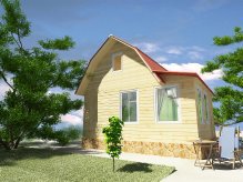 Дом 5х6 с мансардой и верандой 42,5м2, 556 000 руб. - Под ключ из бруса 150х150. Фундамент столбчатый, окна - пластик, двери металл, крыша ондулин. Конечно же не за сутки - две недели и  установлен. Мне кажется куда лучше, чем напечатанный.