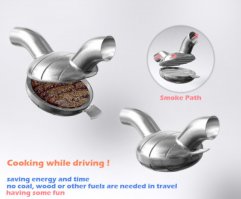 А чего вредного? Выхлоп с едой никак не контактирует. А так, некоторые люди уже десятилетиями на двигателе целые наборы блюд готовить умудряются. Говорят, мясо и картошка получаются неплохо.