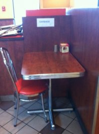 "4. Во многих закусочных не предусмотрен столик для одного, но рестораторы выкручиваются, как могут, чтобы никого не обделить вниманием".... 
вот уж точно - вниманием не обделяют.. п.с. "garbage" переводится, как мусор)))