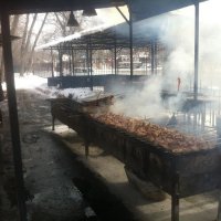 У нас в Ростове-на-Дону есть кафе-шашлычная на левом берегу "Казачий хутор". Там в хорошую погоду по 4-6 шашлычника жарят мясце.