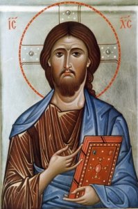 Это "Христос иерей", если не ошибаюсь, из киевского собора святой Софии. Но жест присутствует не только на этой иконе.
На всякий случай показываю картинки с "козой", смотрящей на себя и от себя, чтобы не создалось ложно впечатление, что один вариант "правильный", а второй "символ сатаны".