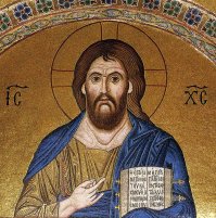 Это "Христос иерей", если не ошибаюсь, из киевского собора святой Софии. Но жест присутствует не только на этой иконе.
На всякий случай показываю картинки с "козой", смотрящей на себя и от себя, чтобы не создалось ложно впечатление, что один вариант "правильный", а второй "символ сатаны".